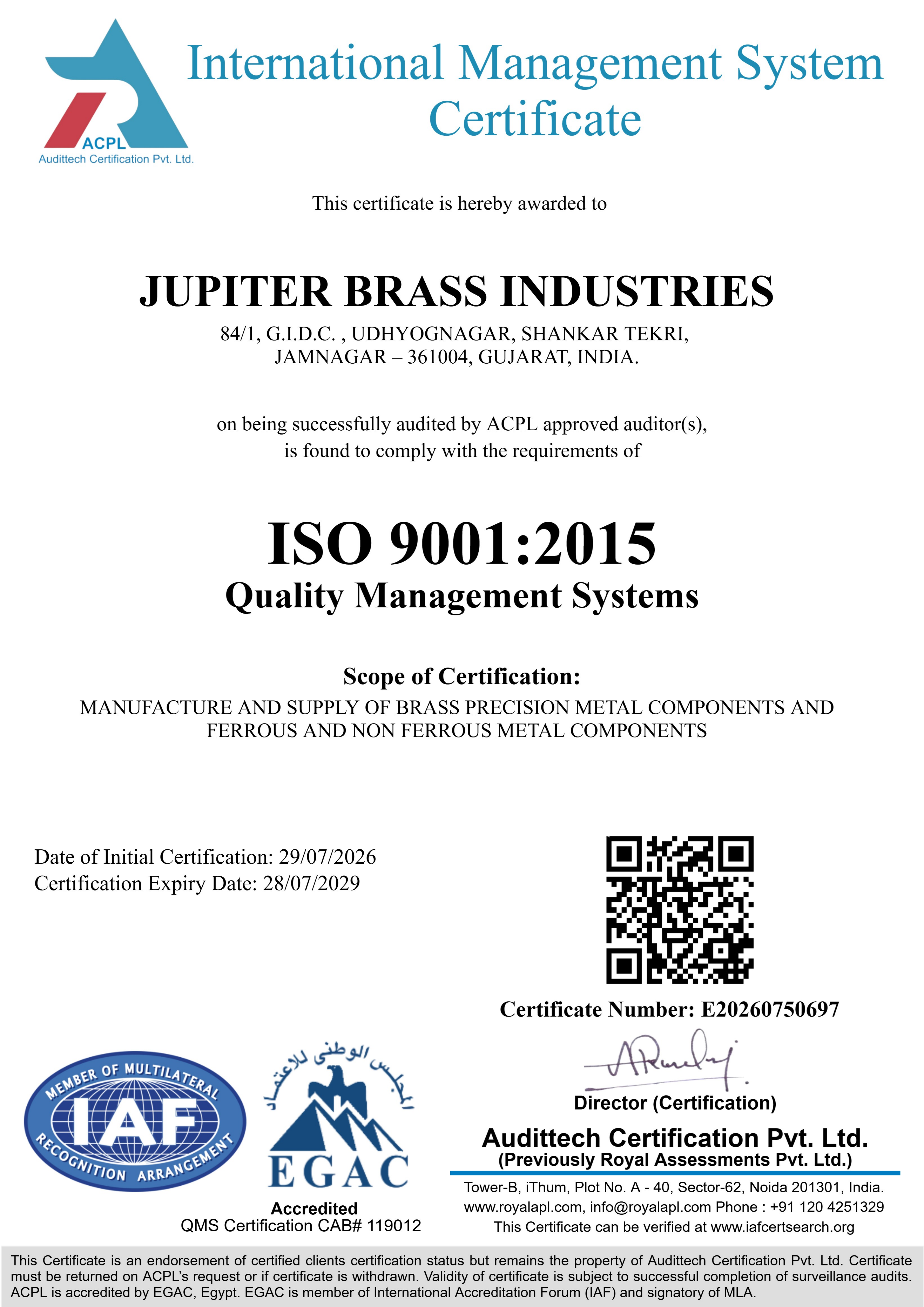 ISO 9001:2015 Certificate